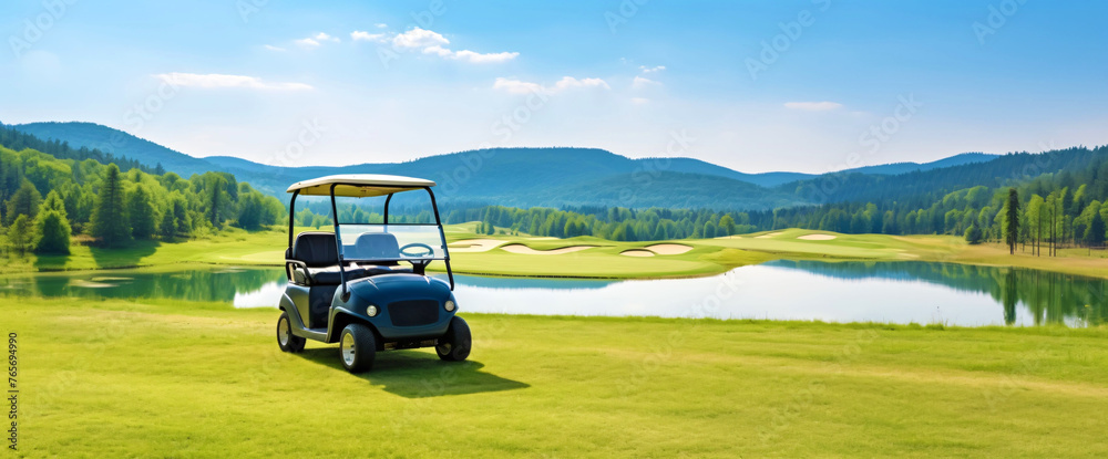 Golf cart on golf course field