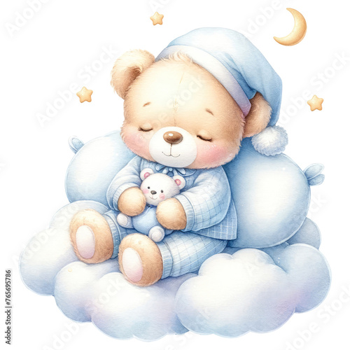 Sleeping Teddy Bear on Cloud Illustration