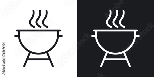 BBQ and Grill Equipment Icons. Barbecue Roaster and Outdoor Cooking Symbols.