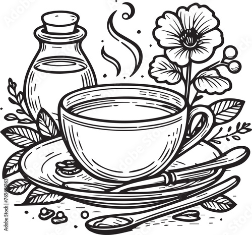 Tea cup outline vector, a cup of coffee, vector illustration.
