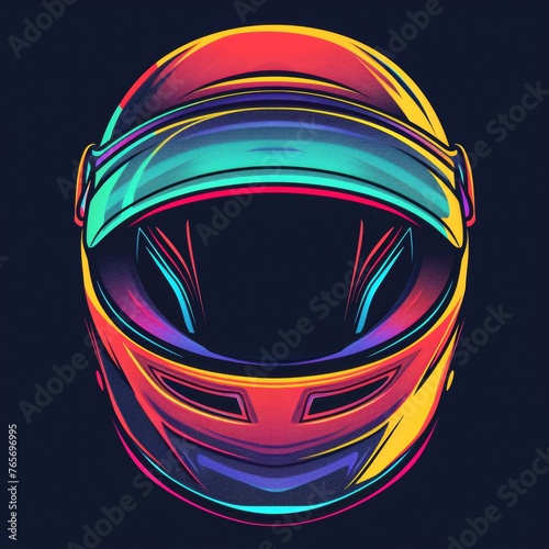 Colorful Motorcycle Helmet Against Vibrant Background photo