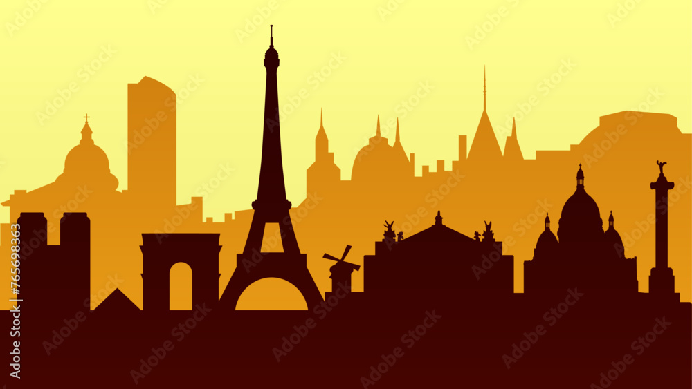 Silhouette vector background with Paris attractions. Travel illustration