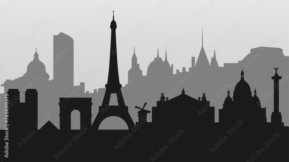 Vector background with silhouettes of Paris attractions