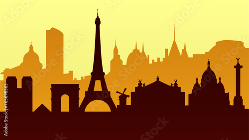 Silhouette vector background with Paris attractions. Travel illustration