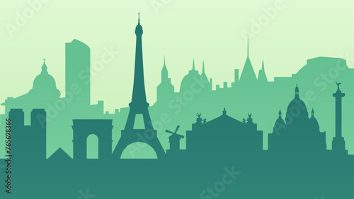 Background with Paris skyline. Silhouette of famous places. Vector illustration