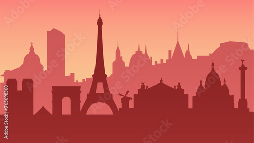 Silhouette of famous sights and places in Paris. Vector background 