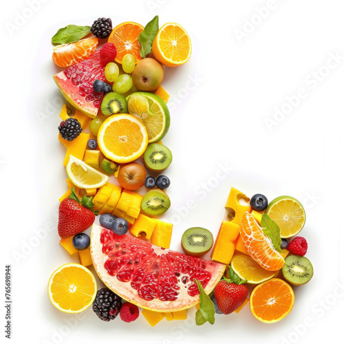 Vitamin Rich Assortment of Tropical Fruits Forming a Letter  L 