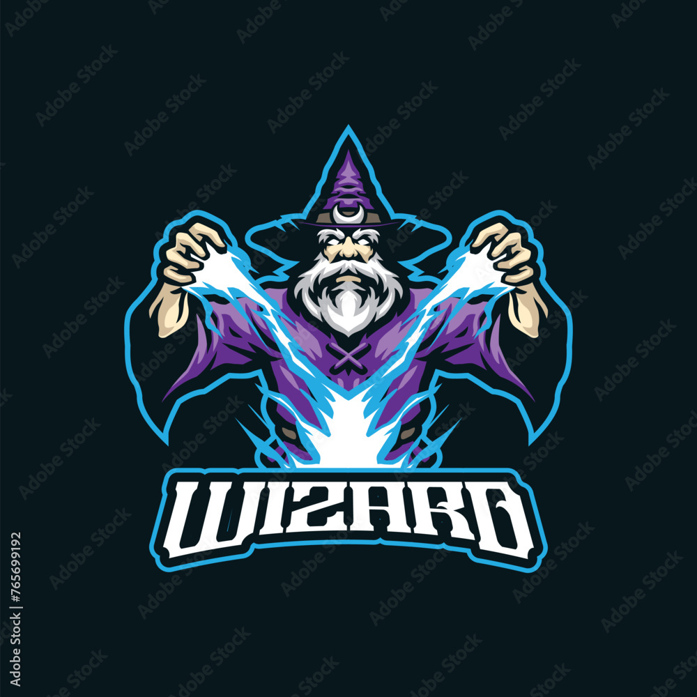 Wizard mascot logo design with modern illustration concept style for badge, emblem and t shirt printing. Angry wizard illustration for sport and esport team.