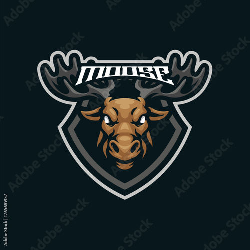Moose mascot logo design with modern illustration concept style for badge, emblem and t shirt printing. Head moose illustration for sport and esport team.