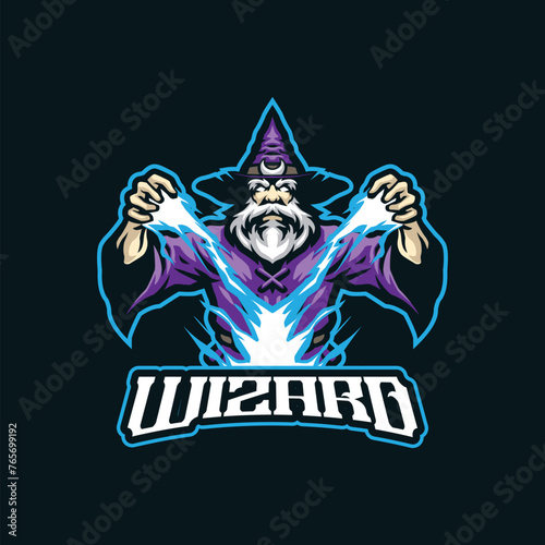 Wizard mascot logo design with modern illustration concept style for badge, emblem and t shirt printing. Angry wizard illustration for sport and esport team.