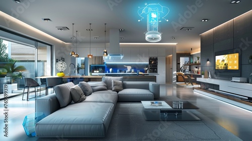 interior of a fully integrated AI-powered smart home  where every appliance and system is seamlessly connected  responding to the inhabitants  needs through intuitive interfaces