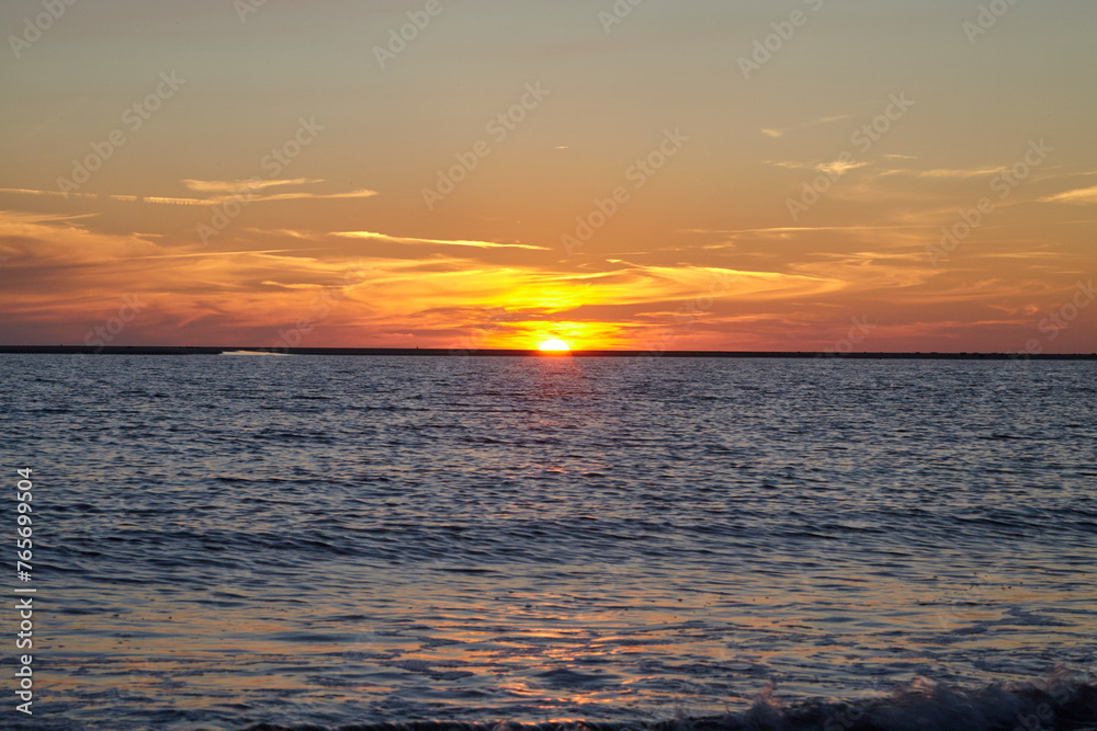 Sonnenuntergang am Strand, Insel Borkum, Niedersachsen, Deutschland, Niedersachsen