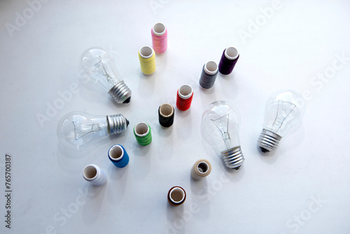 Spools of thread and light bulbs 