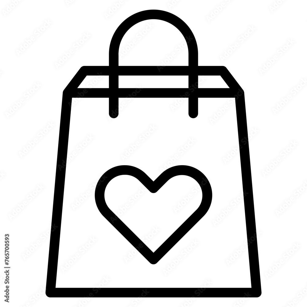 Shopping bag with heart icon isolated on white background. 8 March. International Happy Women Day Shopping bag with heart icon isolated on white background. 8 March. International Happy Women Day