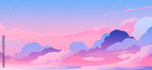Hand drawn cartoon beautiful dusk sky illustration 