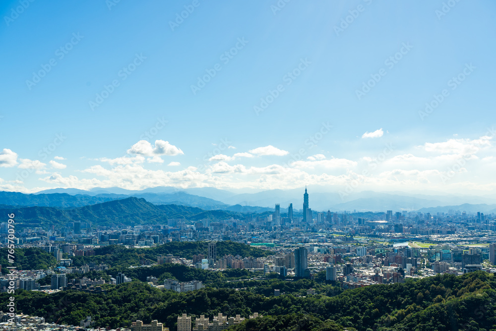 Taipei city skyline with blue sky