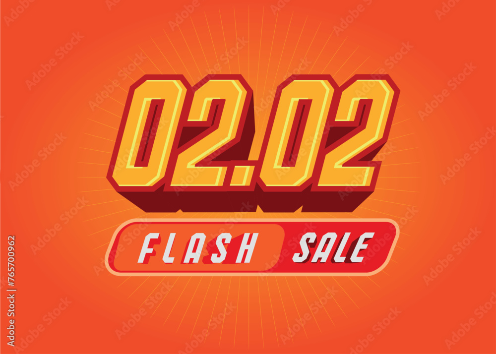 02.02 sales event and promotion, text with 3D effect.