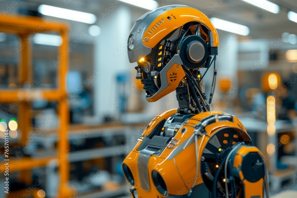 Advanced Humanoid Robot with Artificial Intelligence in a High Tech Manufacturing Facility