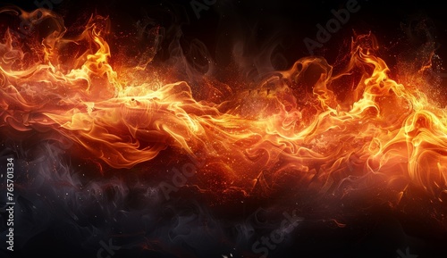 A fiery, glowing line of fire with smoke and sparks