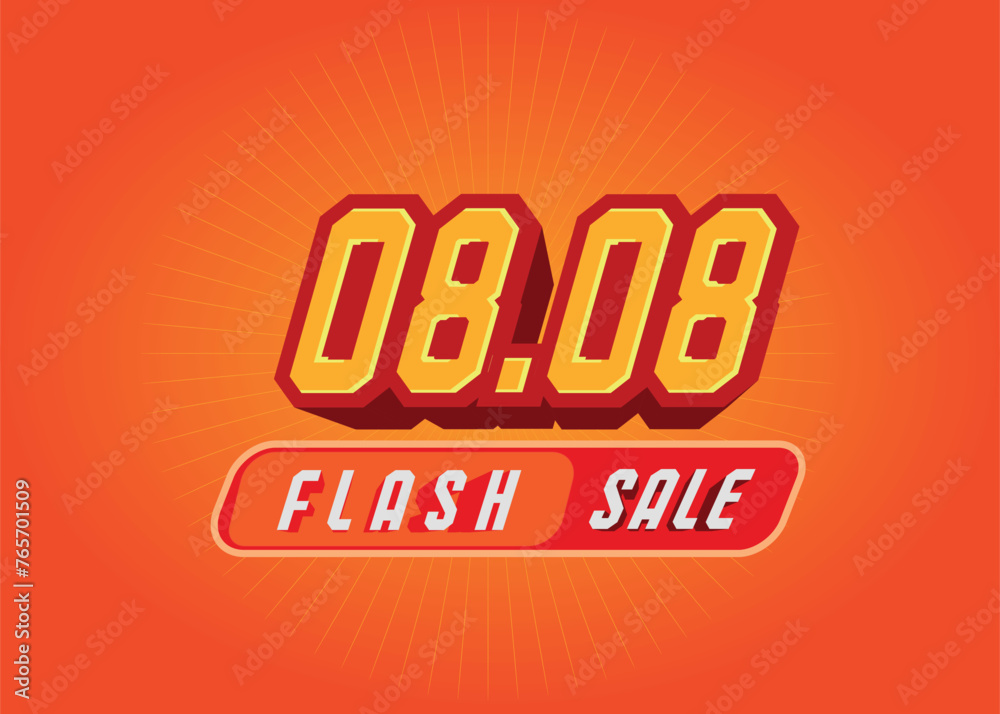 08.08 sales event and promotion, text with 3D effect.