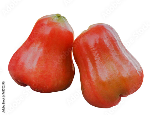 Fresh, rose apples, red on a white background Healthy fruits, organic and juicy, perfect for a vegetarian diet
