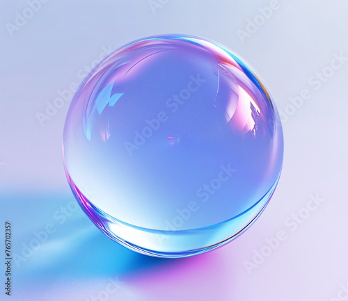 A blue colored bubble ball with blue, pink, and purple.