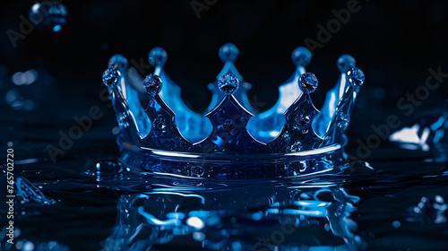 A blue crown on a black background.