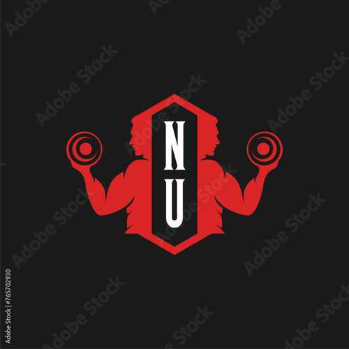 NU initials fitness sport gym logo design vector