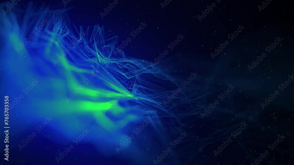 blue glowing and flying glitter festive background on dark