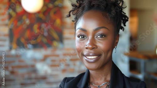 Professional Woman in Business Suit Leaning Against Wall