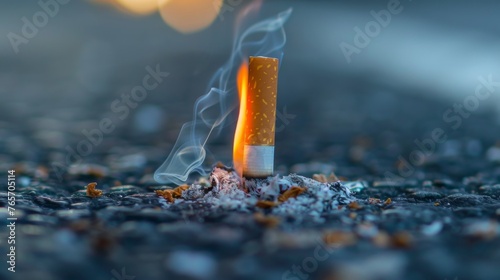 Cigarette butt on the ground photo