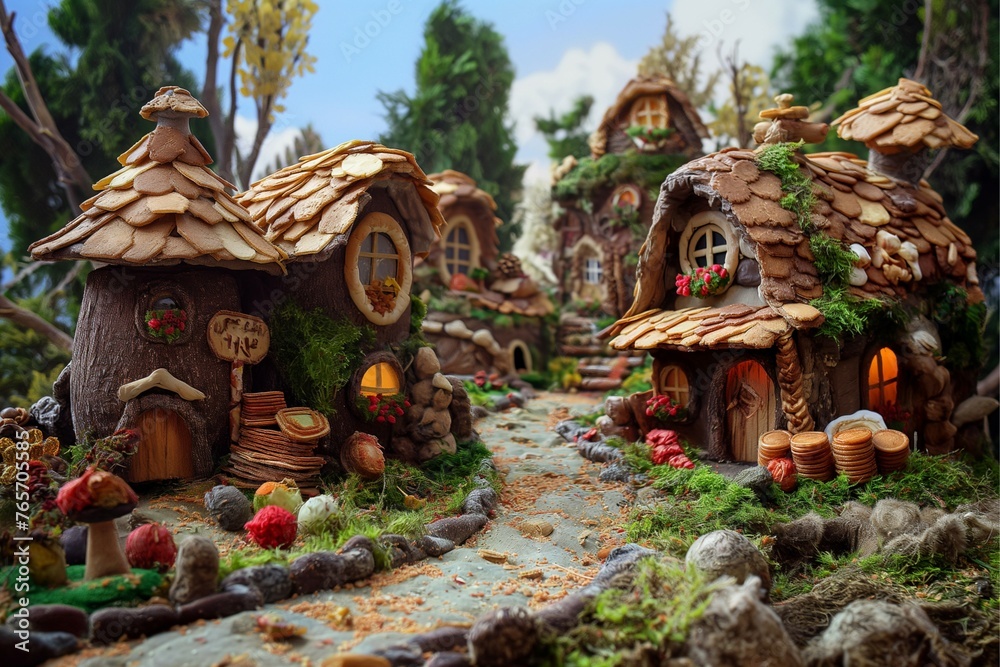 A mysterious and interesting fairy tale village, an imaginary embodiment.  generative ai