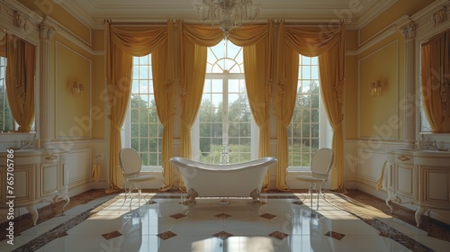Luxurious Bathroom Featuring Tub and Chandelier