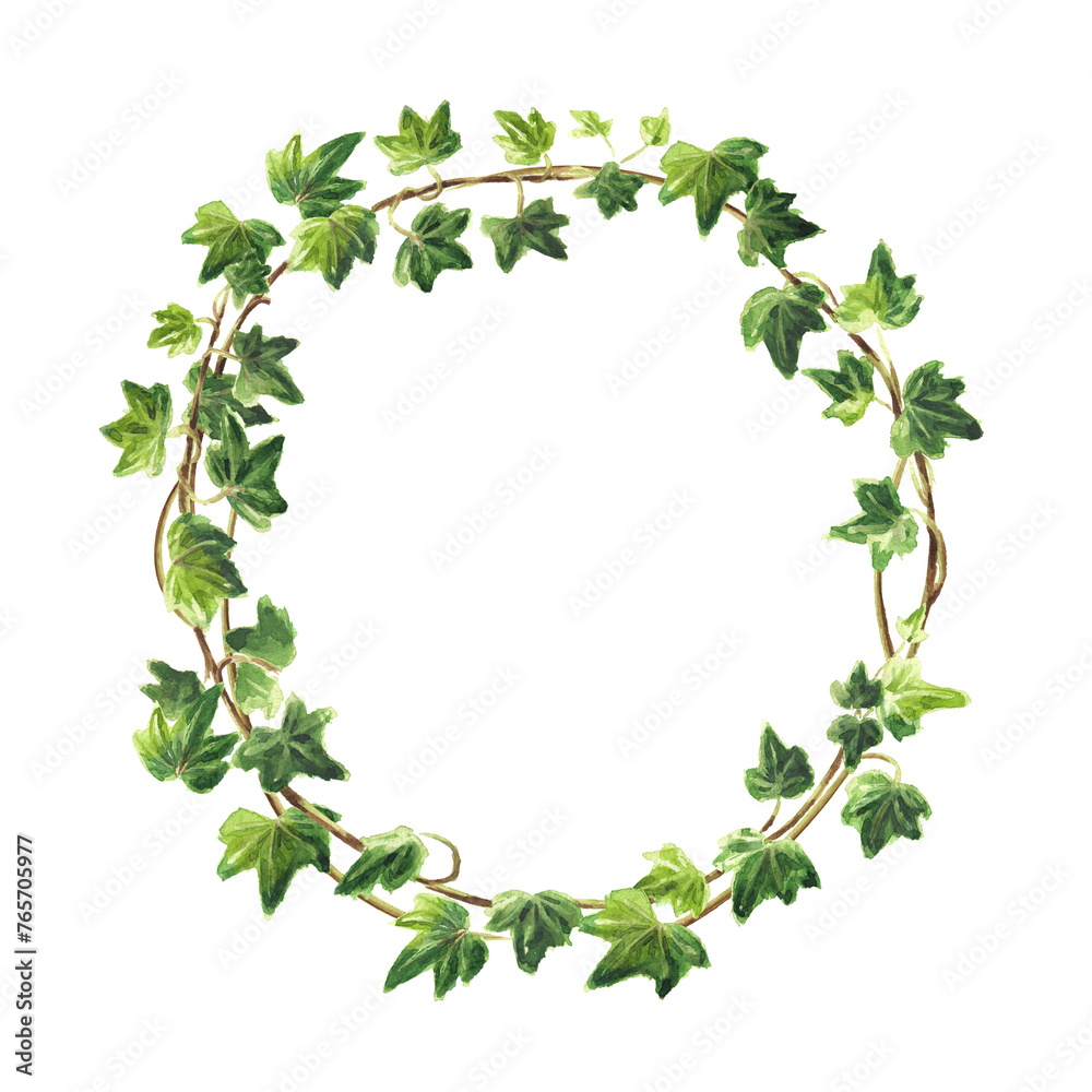 Ivy branch with leaves frame, wreath . Hand drawn watercolor illustration isolated on white background
Ivy branch with leaves frame, wreath . Hand drawn watercolor illustration isolated on white background