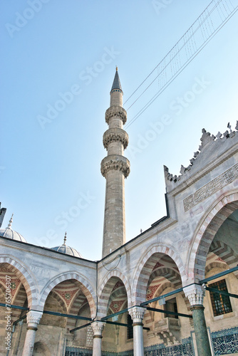 ISTANBUL, TURKEY - MARCH 23, 2024: Courtyard of the New Mosque known also as Yeni Cami in Istanbul, Turkey