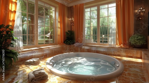 Modern Bathroom With Large Tub and Window