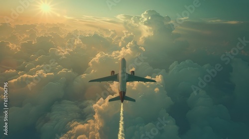 Plane Flying Through Cloudy Sky With Smoke Trail