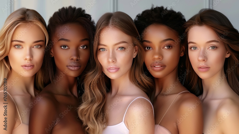 Fototapeta premium A group of women with different skin tones are standing next to each other