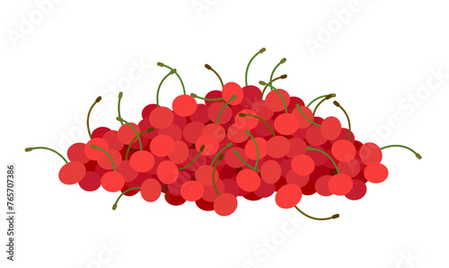 Fresh ripe cherries are lying in a pile. Red juicy cherry isolated on white backdrop.
Fresh delicious healthy and ripe cherries