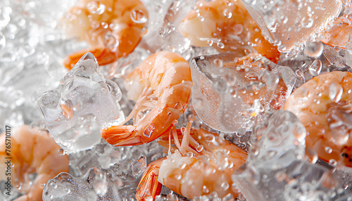 fresh shrimps in ice cubes