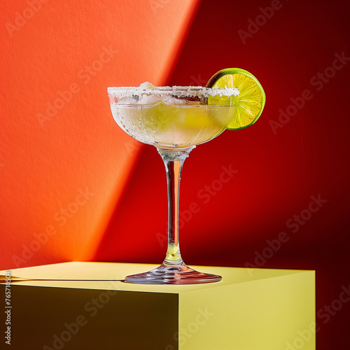 Margarita cocktail deep blacks and bright saturated colors, geometric shapes, bold colors, and a playful juxtaposition of elements. © stefanholm