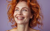 A woman with red hair and a smile on her face