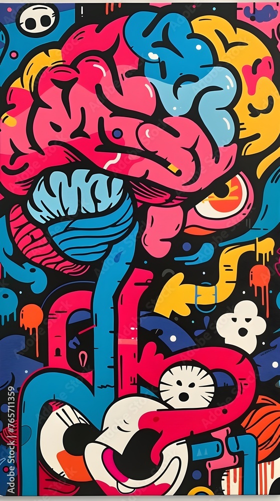Vibrant Pop Art Interpretation of the Cerebral Mind's Creativity and Imagination