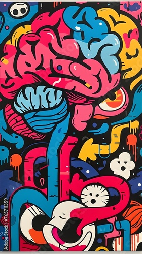 Vibrant Pop Art Interpretation of the Cerebral Mind s Creativity and Imagination