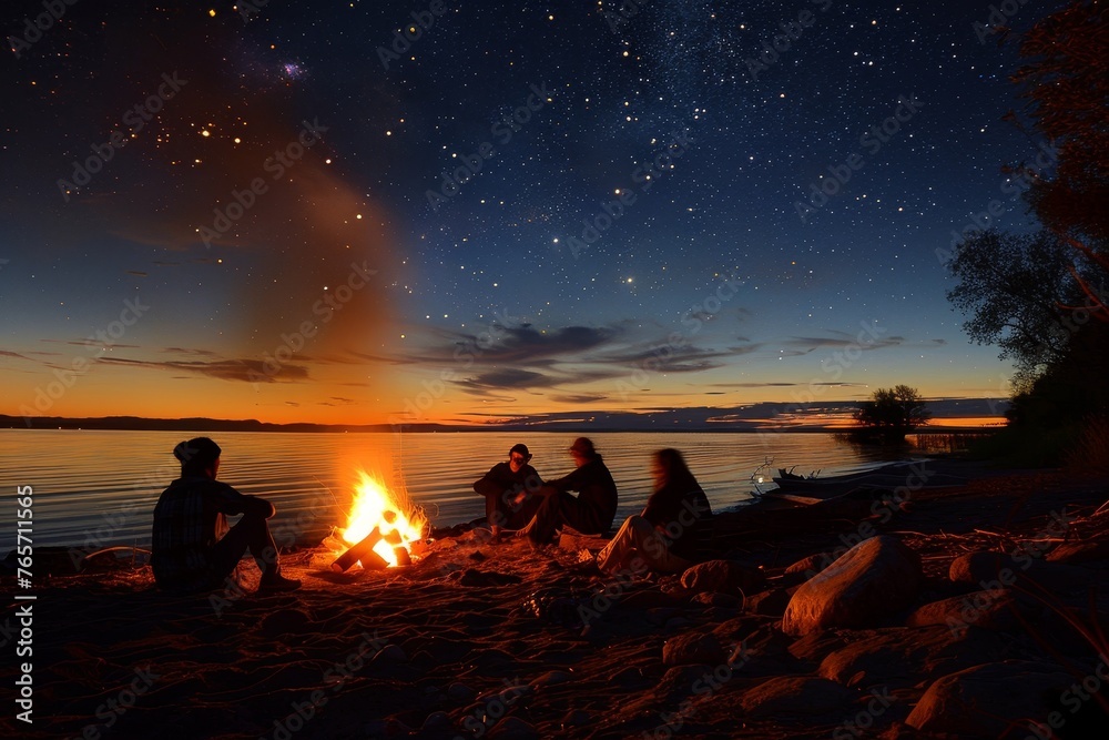 Campfire Stories by the Lake - obrazy, fototapety, plakaty 