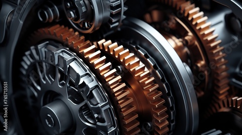 close up view of Industrial cogs or engine gears wheels