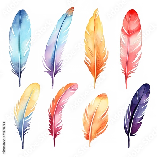 Colorful feathers on isolated on white background © LELISAT