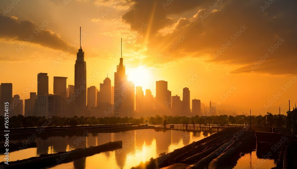 Fototapeta premium science fiction city skyline at night 