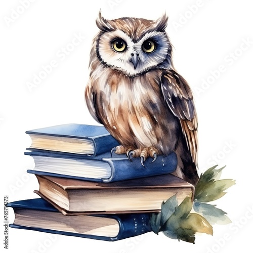 owl on a stack of books photo