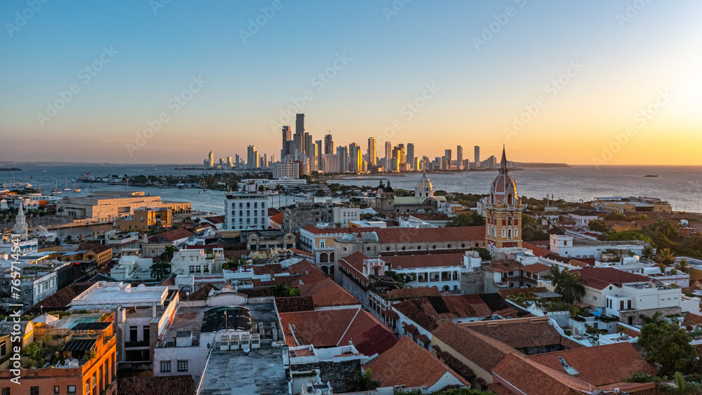 Drone images of Cartagena, Colombia at sunset